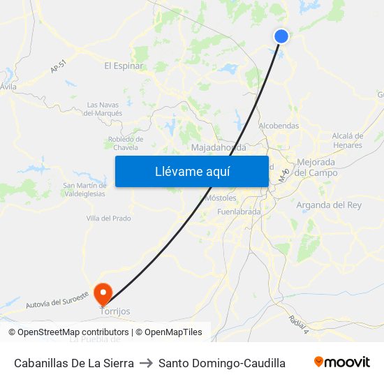 Cabanillas De La Sierra to Santo Domingo-Caudilla map