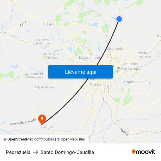 Pedrezuela to Santo Domingo-Caudilla map