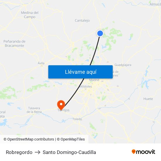 Robregordo to Santo Domingo-Caudilla map