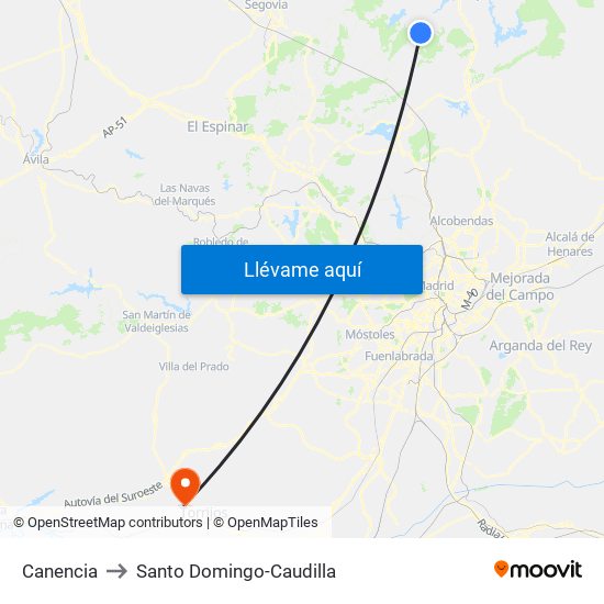 Canencia to Santo Domingo-Caudilla map