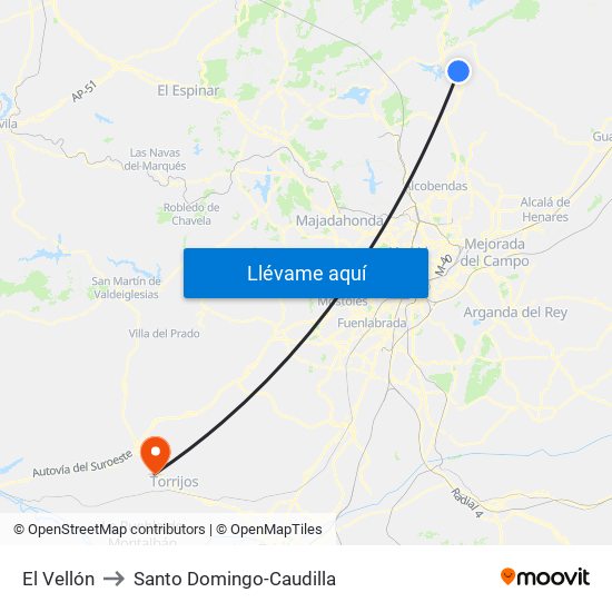 El Vellón to Santo Domingo-Caudilla map