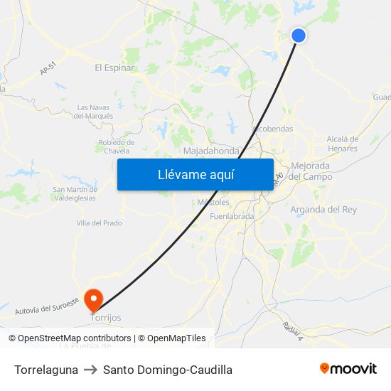 Torrelaguna to Santo Domingo-Caudilla map