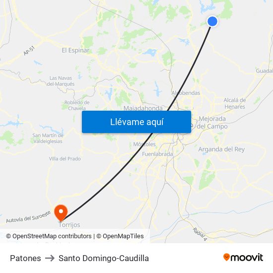 Patones to Santo Domingo-Caudilla map