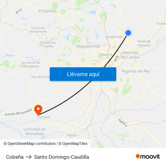 Cobeña to Santo Domingo-Caudilla map