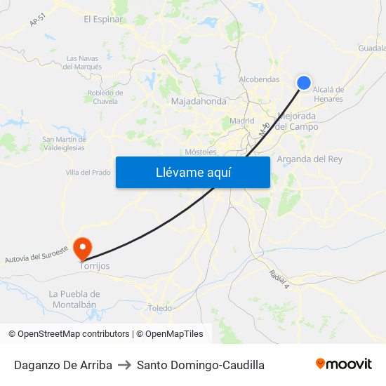 Daganzo De Arriba to Santo Domingo-Caudilla map