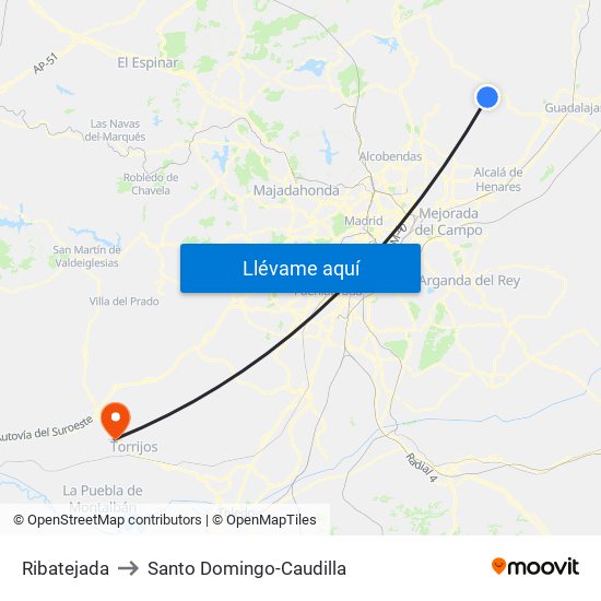 Ribatejada to Santo Domingo-Caudilla map
