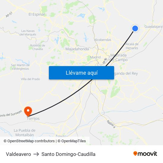 Valdeavero to Santo Domingo-Caudilla map