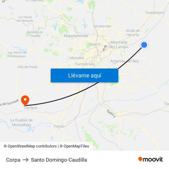 Corpa to Santo Domingo-Caudilla map