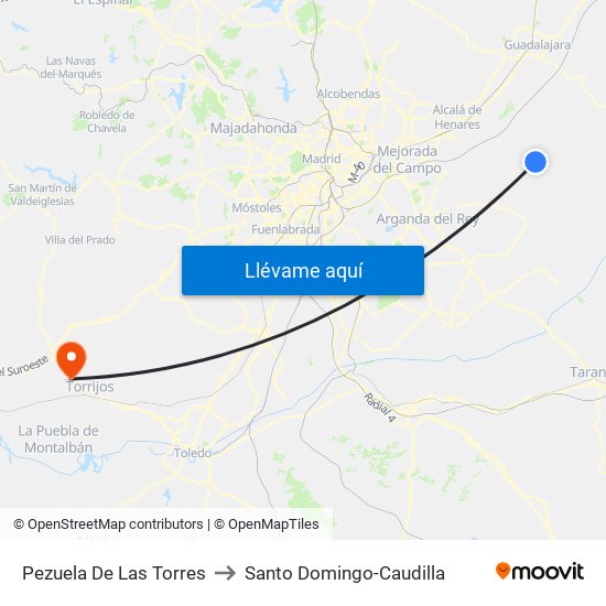 Pezuela De Las Torres to Santo Domingo-Caudilla map