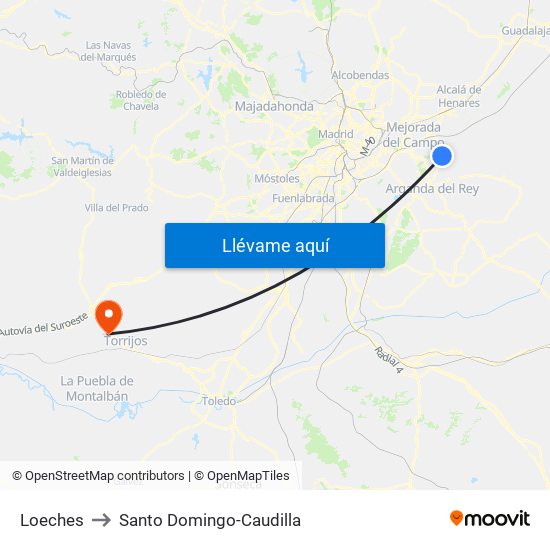 Loeches to Santo Domingo-Caudilla map