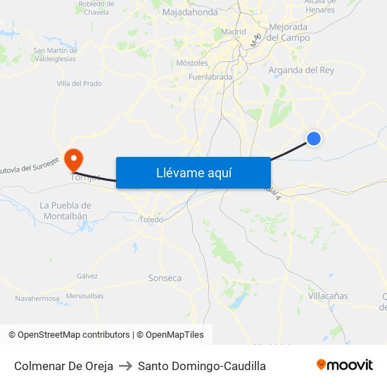 Colmenar De Oreja to Santo Domingo-Caudilla map