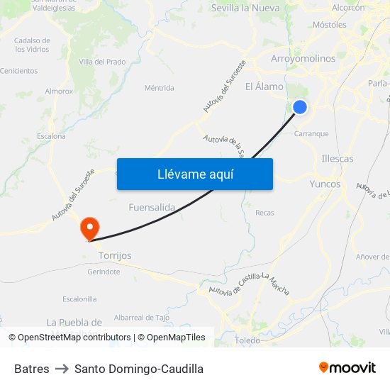Batres to Santo Domingo-Caudilla map