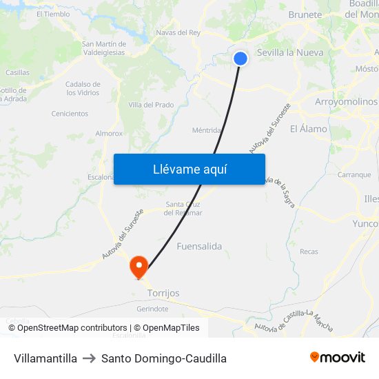 Villamantilla to Santo Domingo-Caudilla map