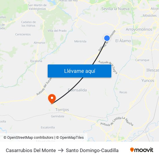 Casarrubios Del Monte to Santo Domingo-Caudilla map