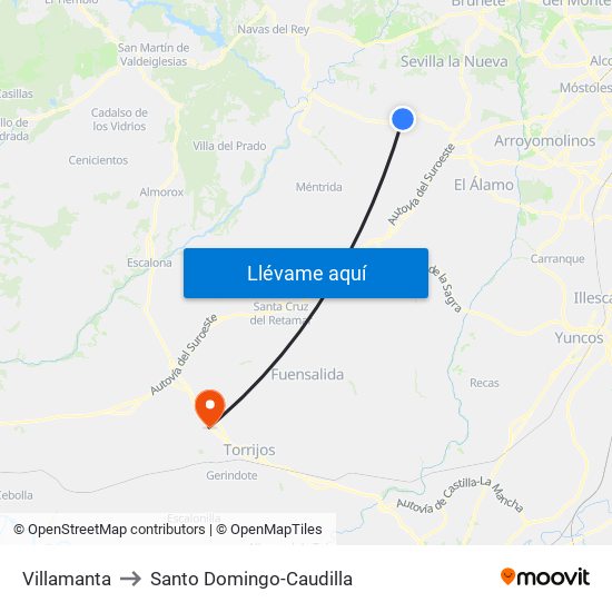 Villamanta to Santo Domingo-Caudilla map