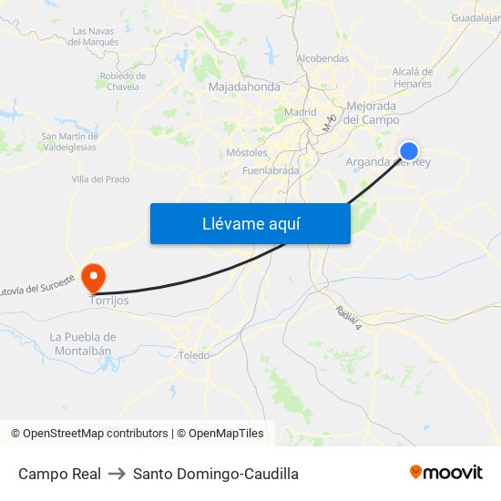 Campo Real to Santo Domingo-Caudilla map