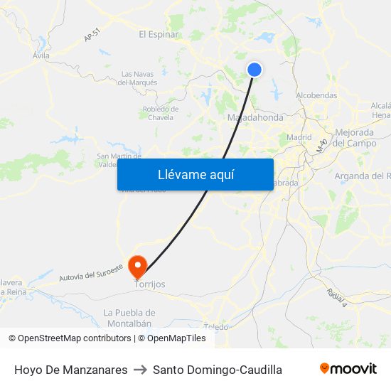 Hoyo De Manzanares to Santo Domingo-Caudilla map