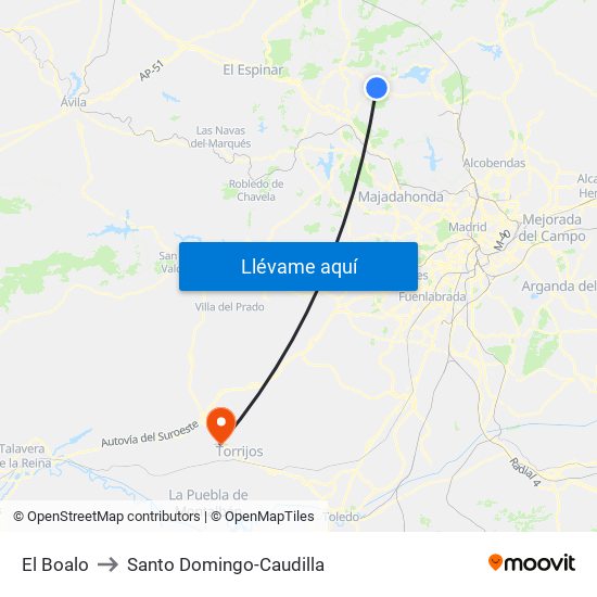 El Boalo to Santo Domingo-Caudilla map
