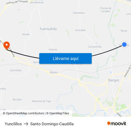 Yunclillos to Santo Domingo-Caudilla map