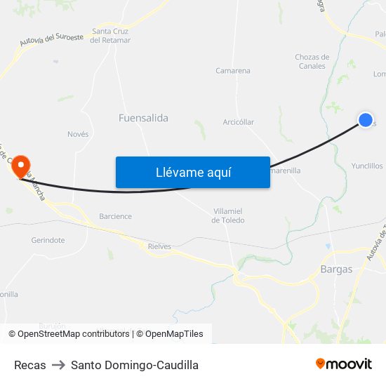 Recas to Santo Domingo-Caudilla map