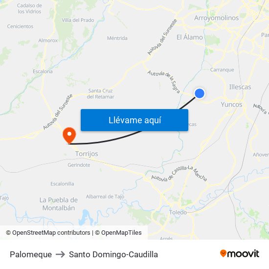 Palomeque to Santo Domingo-Caudilla map