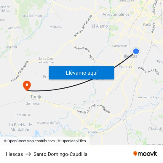 Illescas to Santo Domingo-Caudilla map