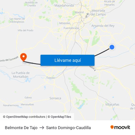 Belmonte De Tajo to Santo Domingo-Caudilla map