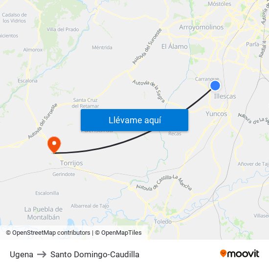 Ugena to Santo Domingo-Caudilla map