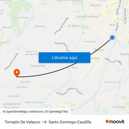 Torrejón De Velasco to Santo Domingo-Caudilla map