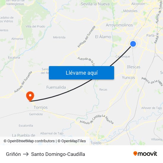 Griñón to Santo Domingo-Caudilla map