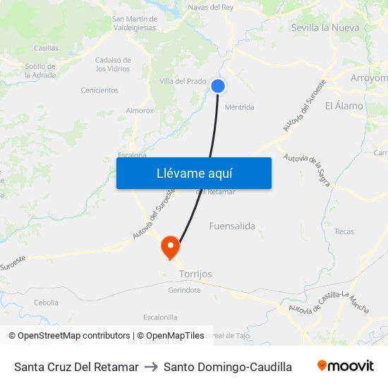 Santa Cruz Del Retamar to Santo Domingo-Caudilla map