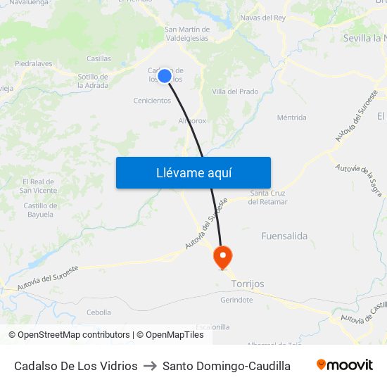 Cadalso De Los Vidrios to Santo Domingo-Caudilla map