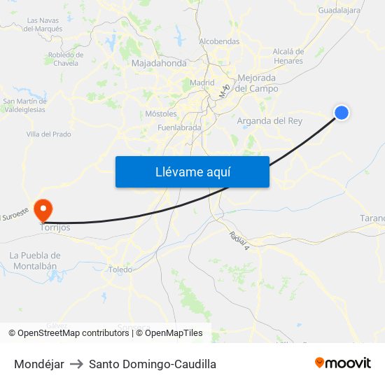Mondéjar to Santo Domingo-Caudilla map
