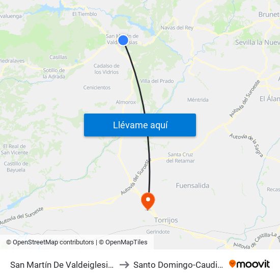 San Martín De Valdeiglesias to Santo Domingo-Caudilla map