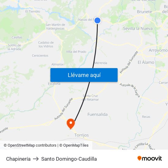 Chapinería to Santo Domingo-Caudilla map