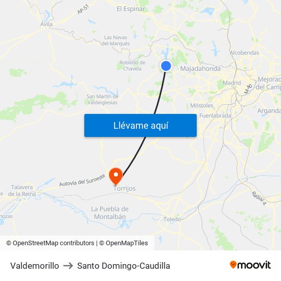 Valdemorillo to Santo Domingo-Caudilla map