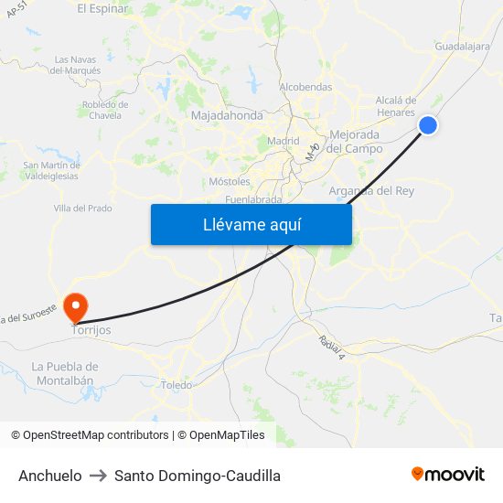 Anchuelo to Santo Domingo-Caudilla map