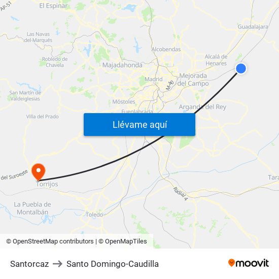 Santorcaz to Santo Domingo-Caudilla map