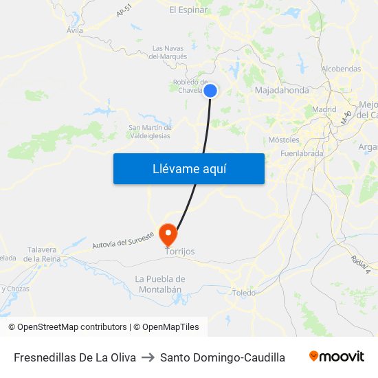 Fresnedillas De La Oliva to Santo Domingo-Caudilla map