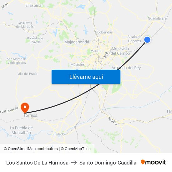 Los Santos De La Humosa to Santo Domingo-Caudilla map