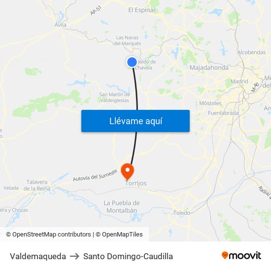 Valdemaqueda to Santo Domingo-Caudilla map