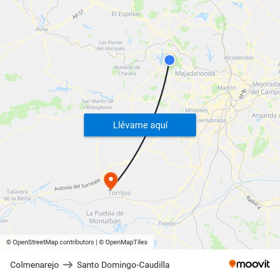 Colmenarejo to Santo Domingo-Caudilla map