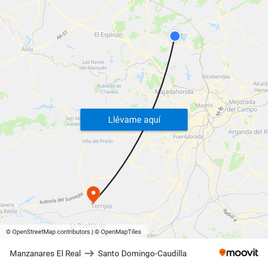 Manzanares El Real to Santo Domingo-Caudilla map