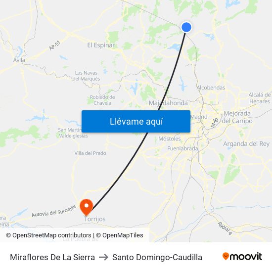 Miraflores De La Sierra to Santo Domingo-Caudilla map