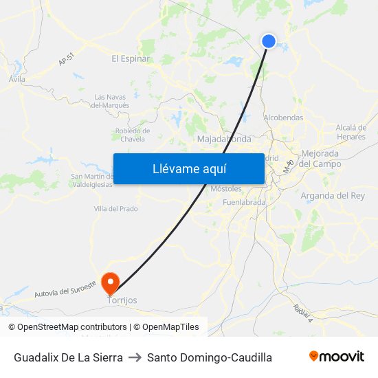 Guadalix De La Sierra to Santo Domingo-Caudilla map