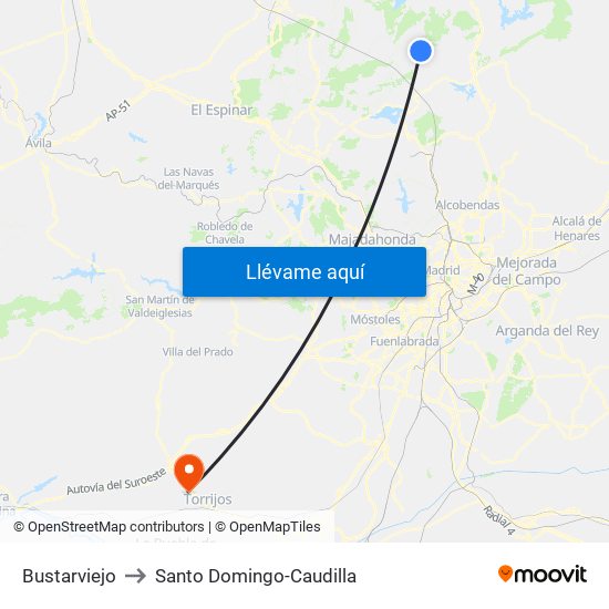 Bustarviejo to Santo Domingo-Caudilla map