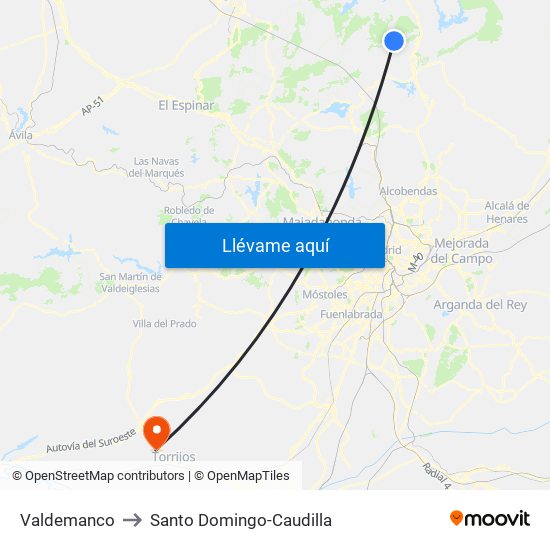 Valdemanco to Santo Domingo-Caudilla map