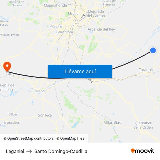 Leganiel to Santo Domingo-Caudilla map
