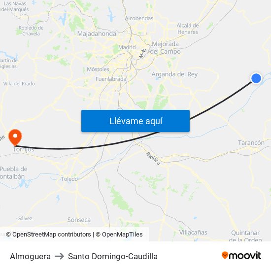 Almoguera to Santo Domingo-Caudilla map