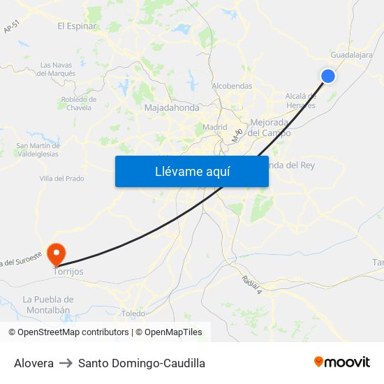 Alovera to Santo Domingo-Caudilla map